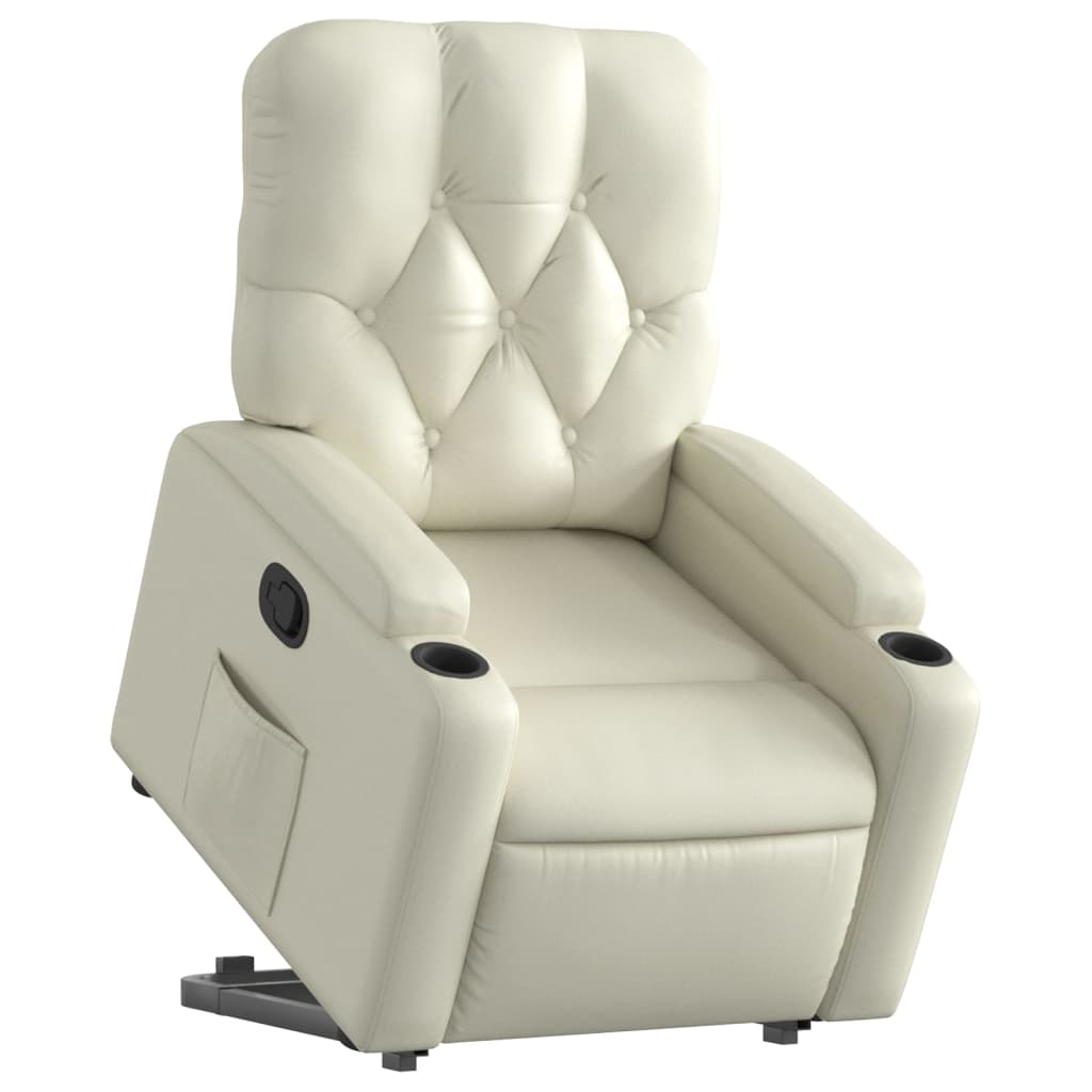 Poltrona reclinável elevatória couro artificial cor creme