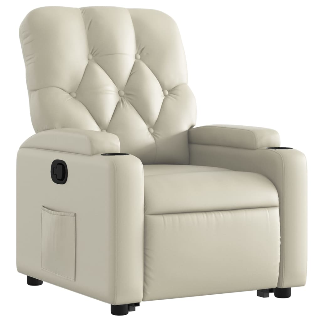 Poltrona reclinável elevatória couro artificial cor creme