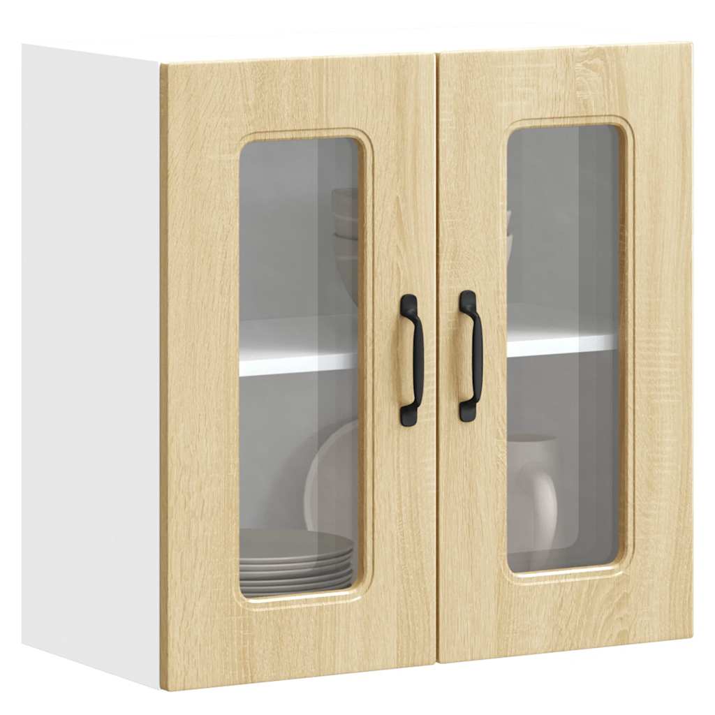 Armário de parede de cozinha porta vidro kalmar carvalho sonoma