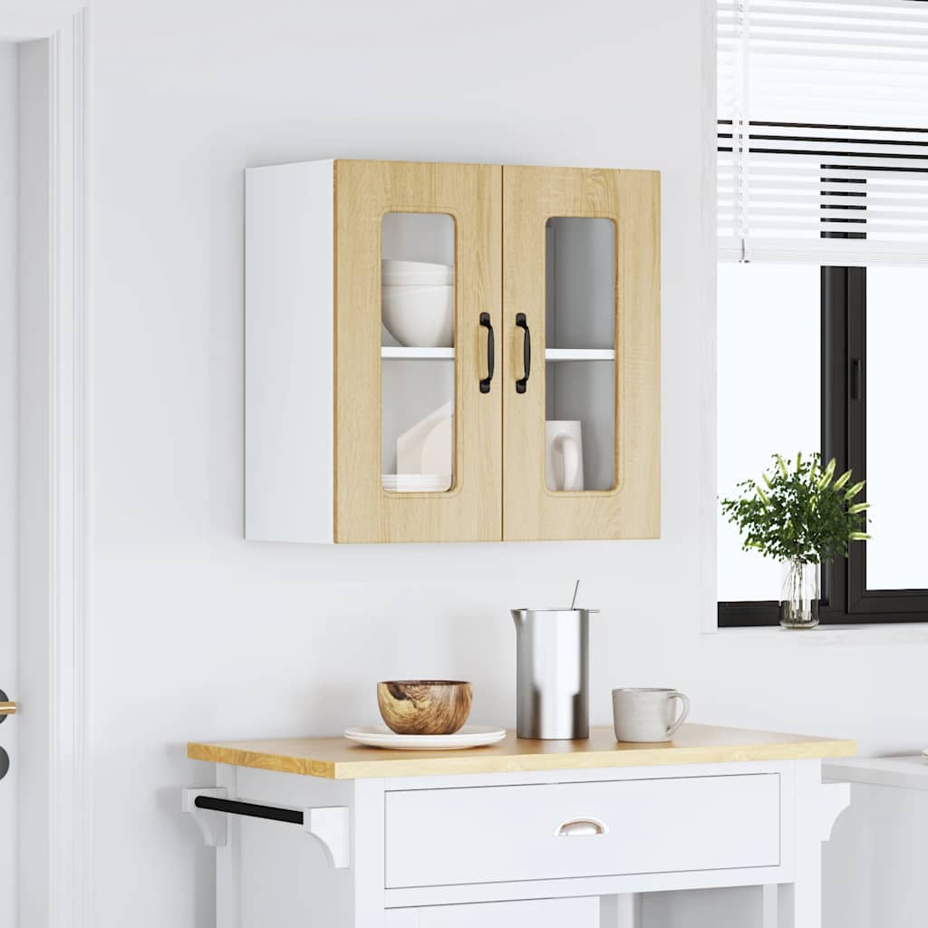 Armário de parede de cozinha porta vidro kalmar carvalho sonoma