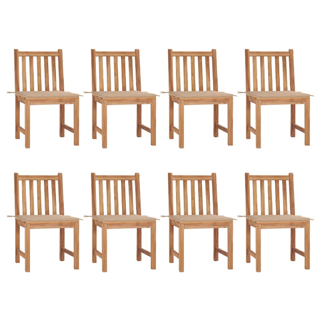 Cadeiras de jardim 8 pcs c/ almofadões madeira de teca maciça