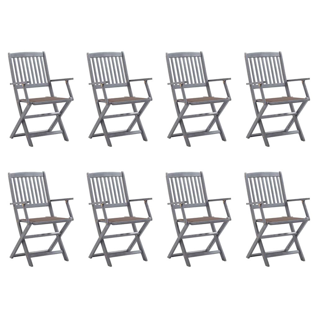 Cadeiras de exterior dobráveis 8pcs c/ almofadões acácia maciça