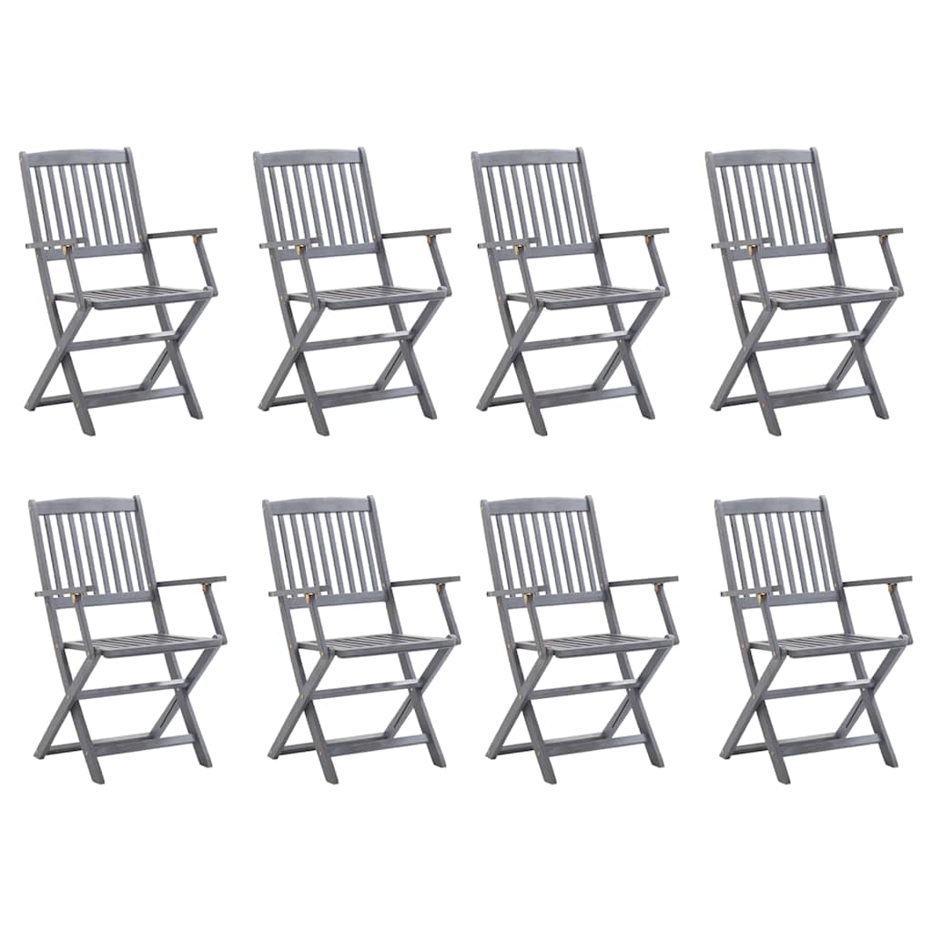 Cadeiras de exterior dobráveis 8pcs c/ almofadões acácia maciça