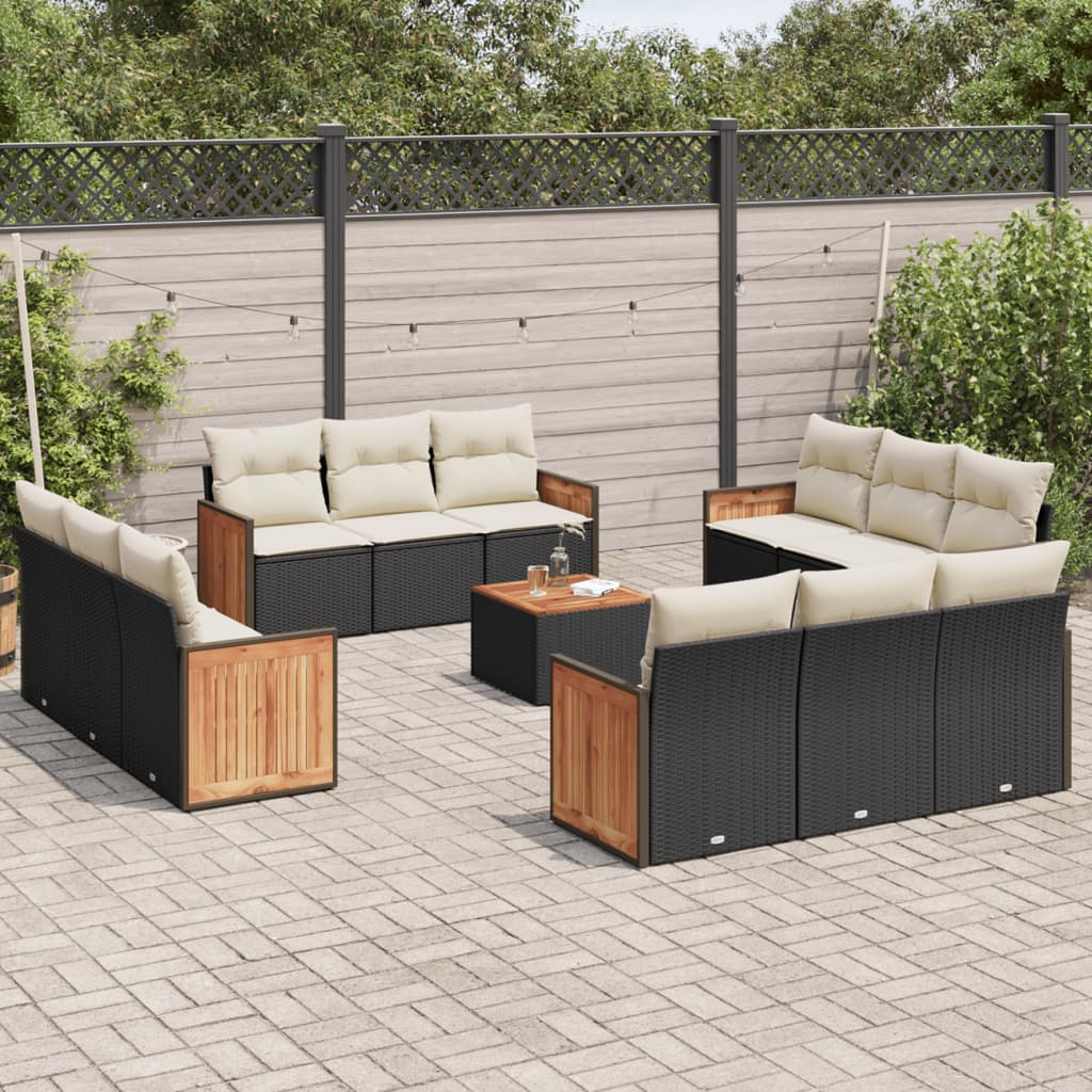 13 Pcs conjunto de sofás de jardim com almofadões vime PE preto