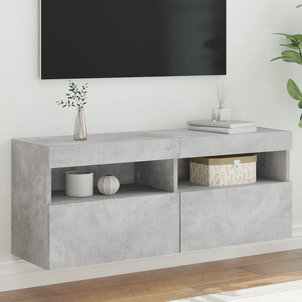 Móvel de parede p/ TV c/ luzes LED 100x30x40 cm cinza cimento