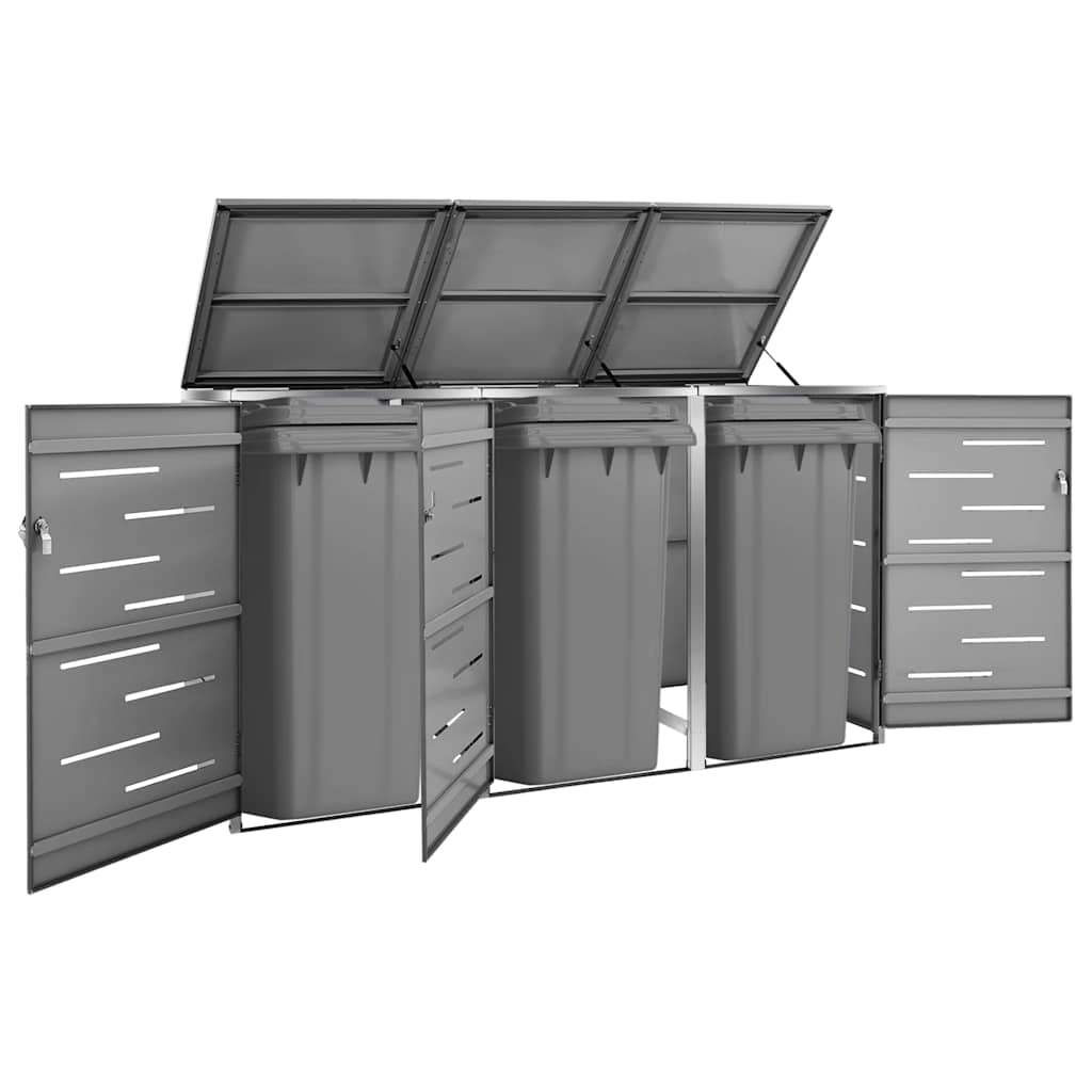 Abrigo triplo para caixotes do lixo 207x77,5x115 cm aço inox