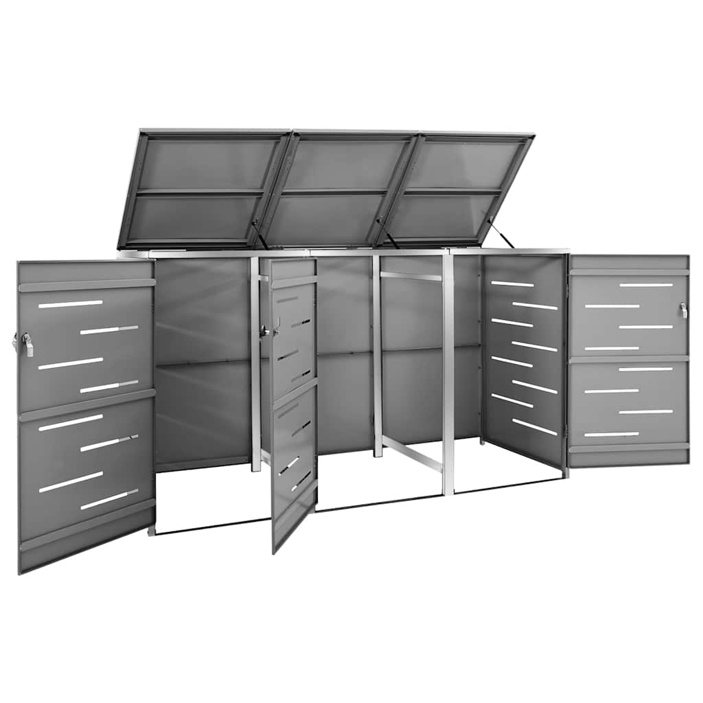 Abrigo triplo para caixotes do lixo 207x77,5x115 cm aço inox
