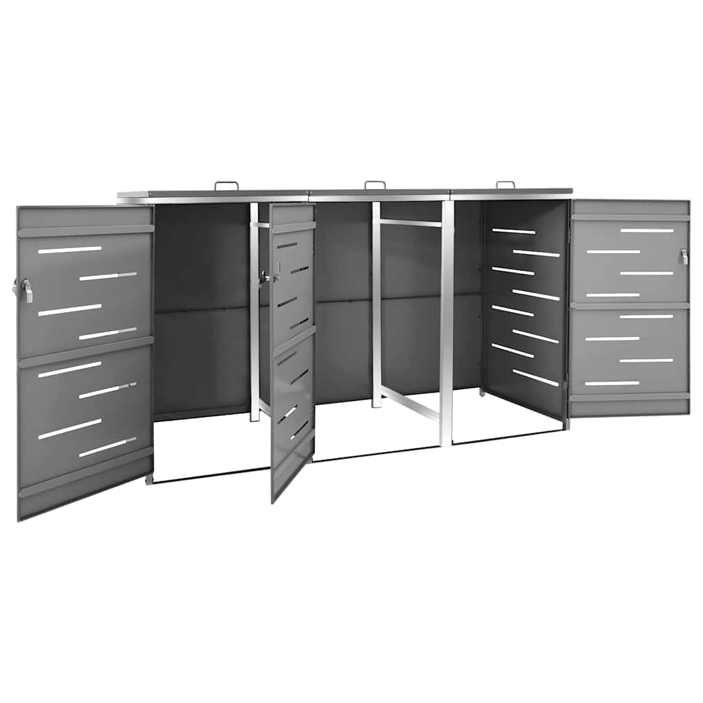 Abrigo triplo para caixotes do lixo 207x77,5x115 cm aço inox