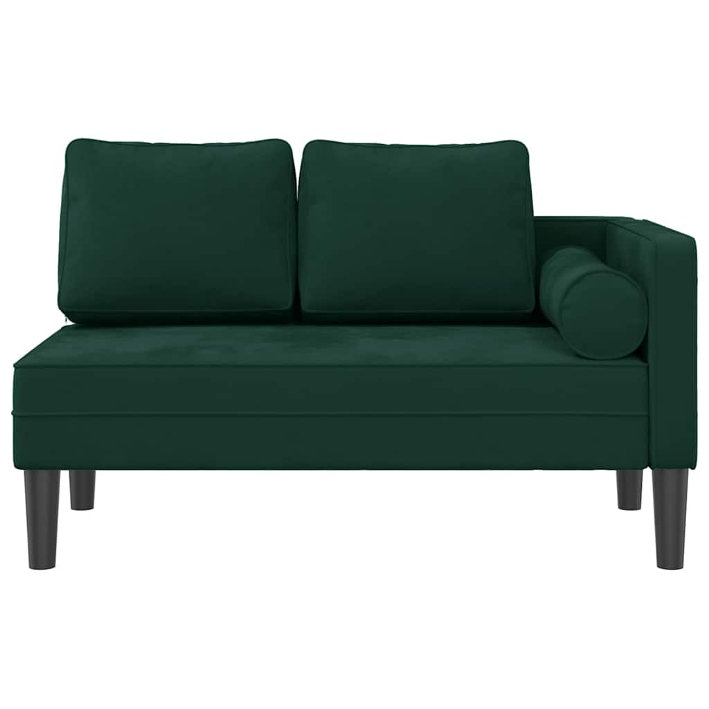 Chaise longue com almofadões veludo verde-escuro