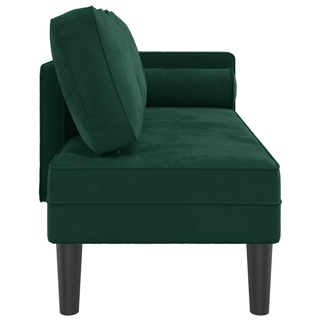 Chaise longue com almofadões veludo verde-escuro
