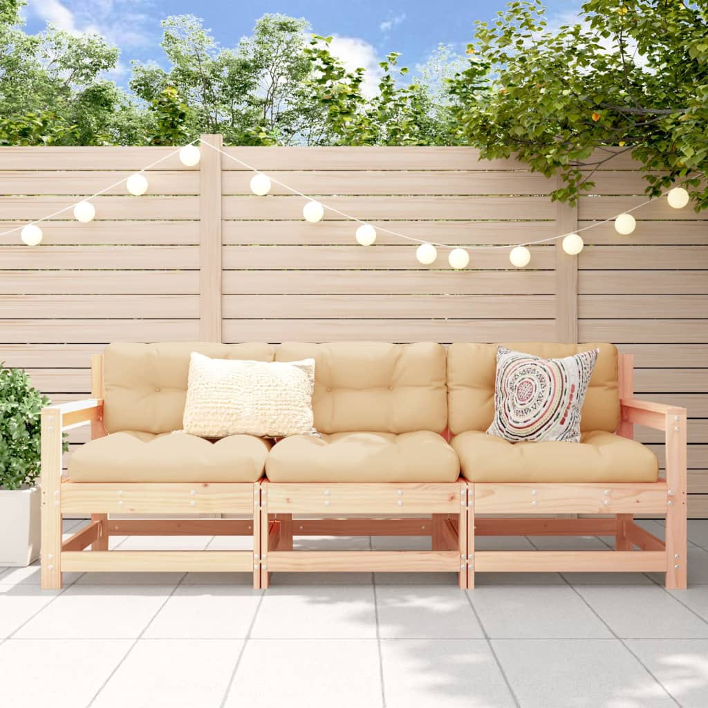 3 Pcs conjunto lounge de jardim madeira de pinho maciça