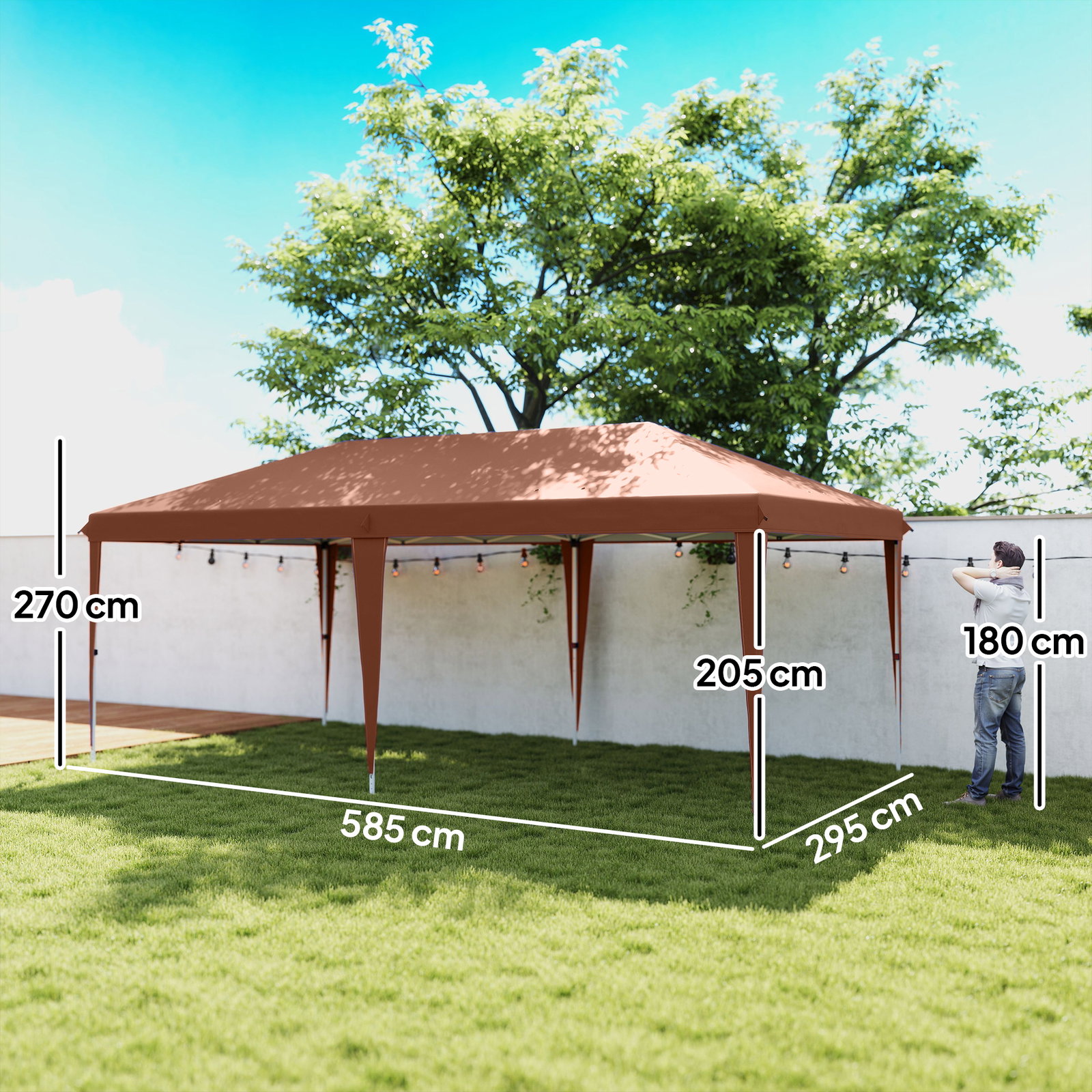 Tenda dobrável 6x3 m com altura ajustável em 3 níveis bolsa de transporte anti-UV e estrutura de aço castanho