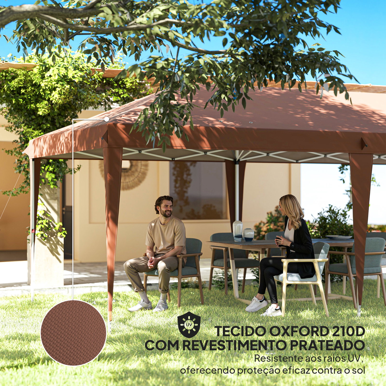 Tenda dobrável 6x3 m com altura ajustável em 3 níveis bolsa de transporte anti-UV e estrutura de aço castanho