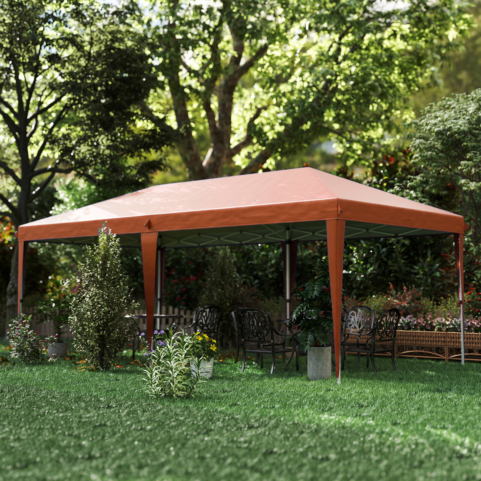 Tenda dobrável 6x3 m com altura ajustável em 3 níveis bolsa de transporte anti-UV e estrutura de aço castanho