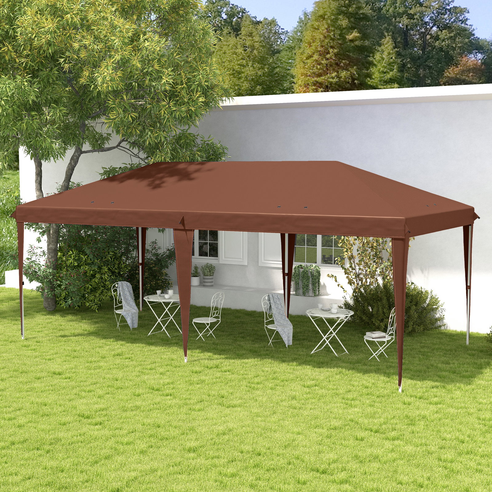 Tenda dobrável 6x3 m com altura ajustável em 3 níveis bolsa de transporte anti-UV e estrutura de aço castanho