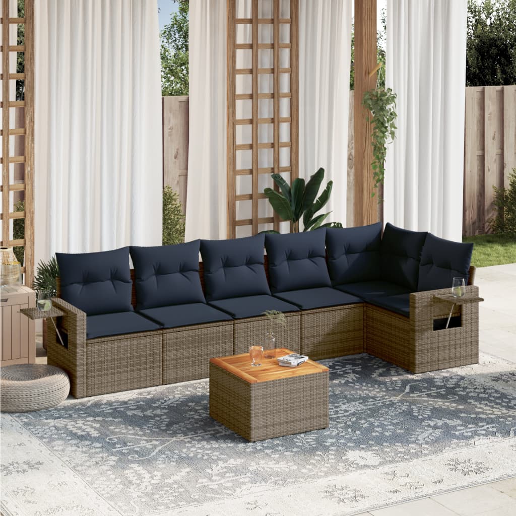 Conjunto de sofá de jardim com 7 peças e almofadas em rattan sintético cinza