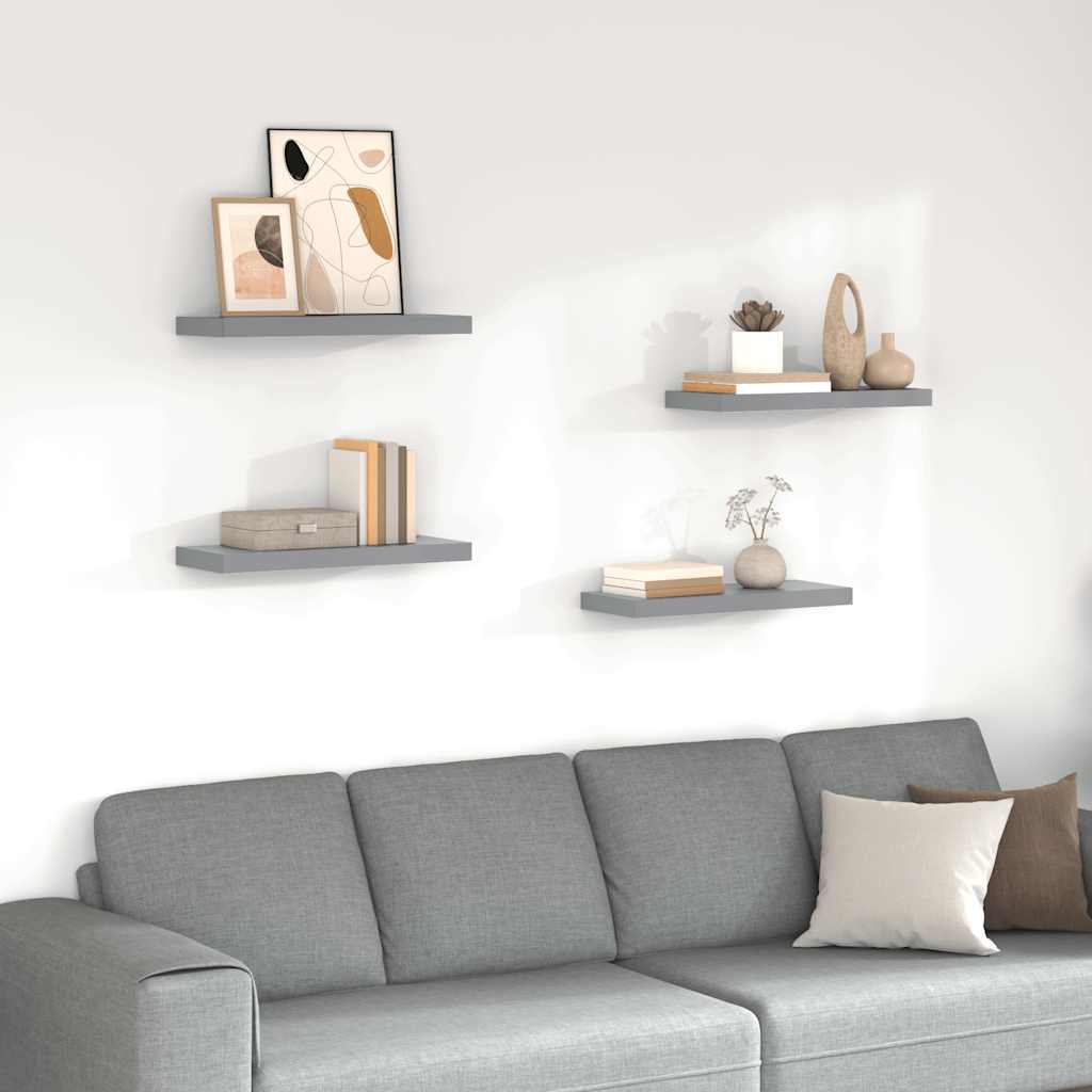 Prateleiras de parede suspensas 4 pcs 60x23,5x3,8cm MDF cinza