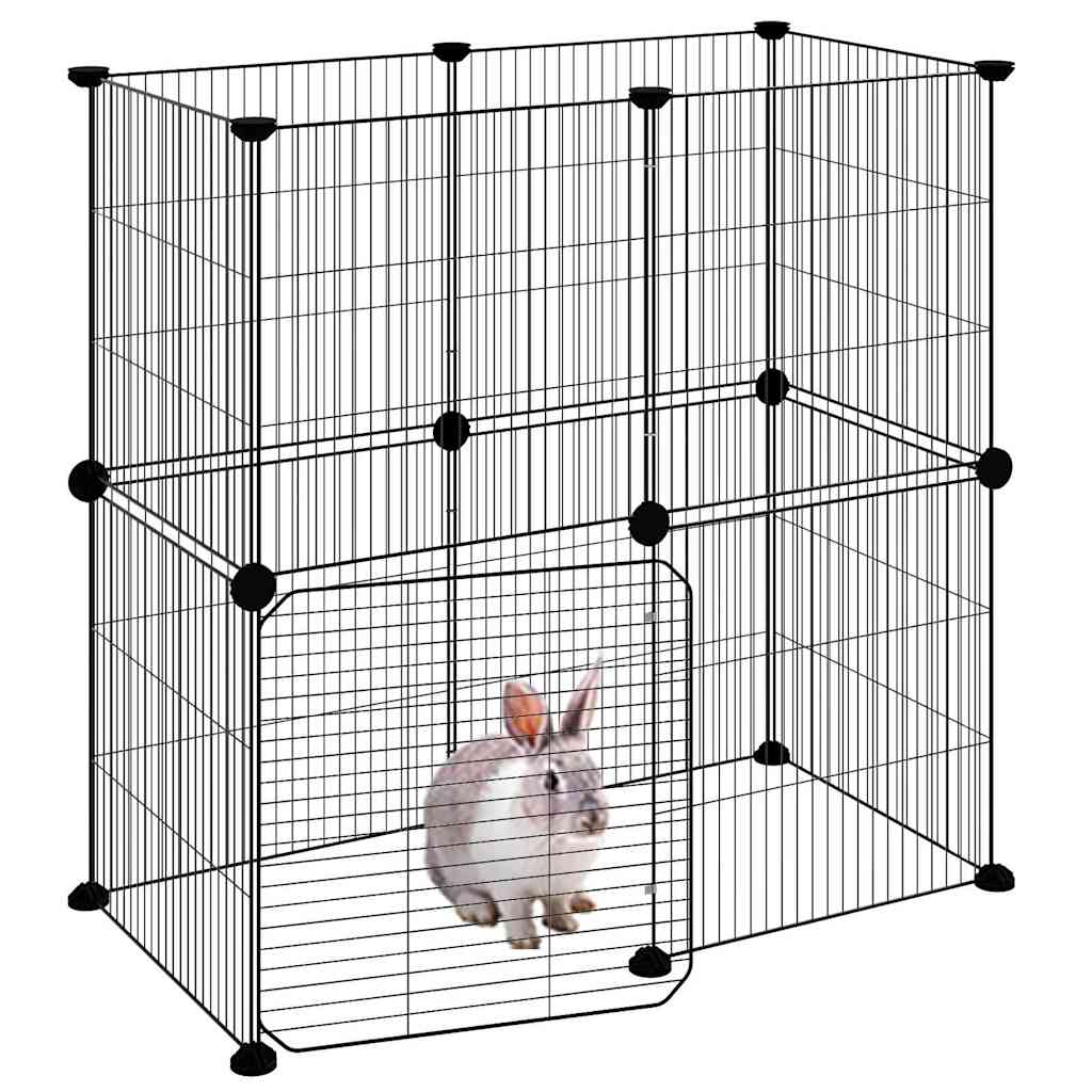 Gaiola p/ animais de 12 painéis c/porta 35x35 cm aço preto