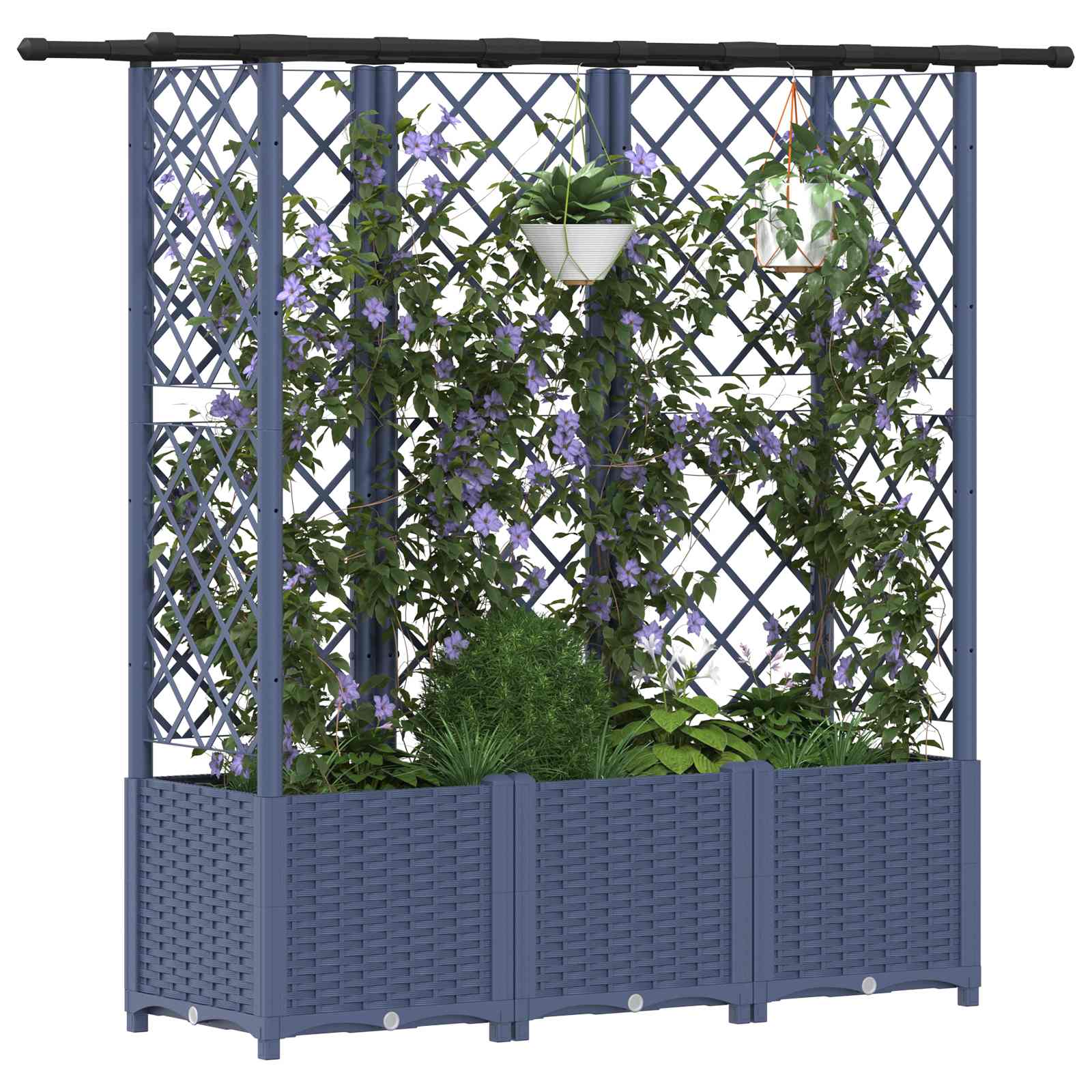 Cama elevada com treliça e telhado cinzento 163,5 x 40 x 136 cm