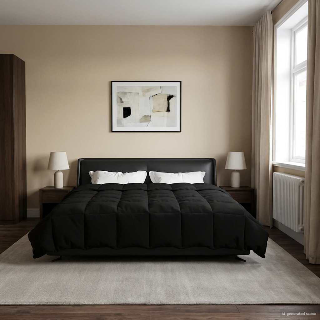 Edredom de verão simples preto 200 x 220 cm microfibra