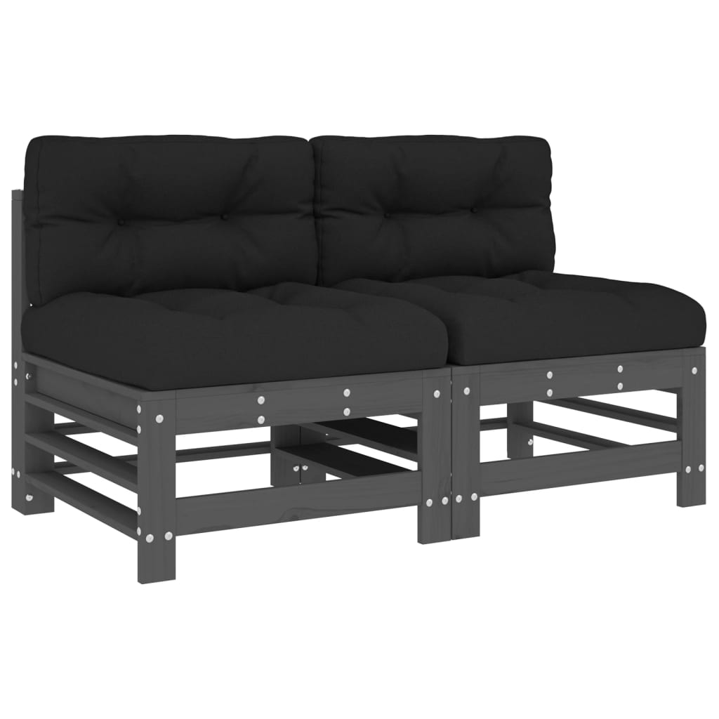 Sofás de centro com almofadões 2 pcs pinho maciço cinzento