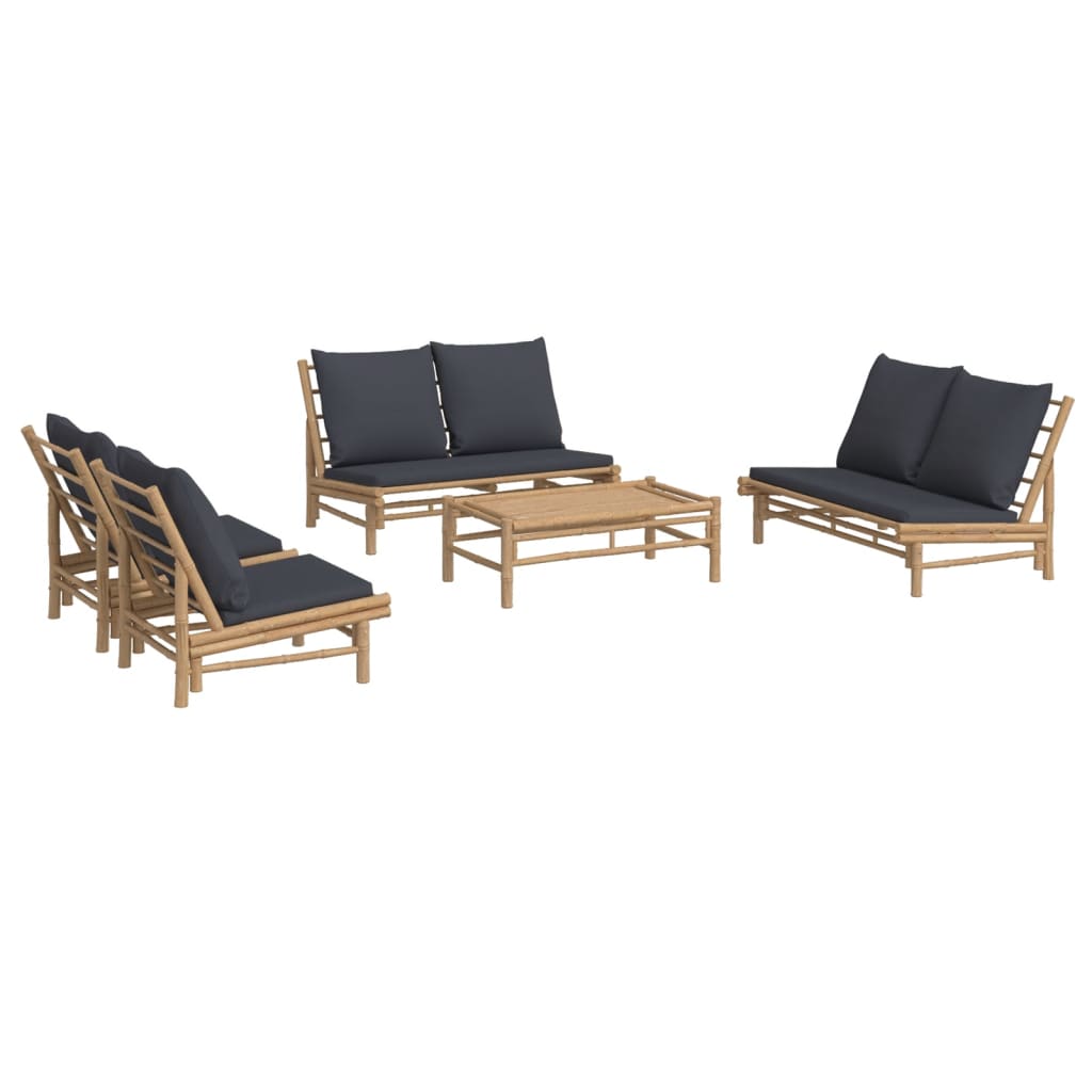 5 Pcs conjunto lounge jardim bambu c/ almofadões cinza-escuro