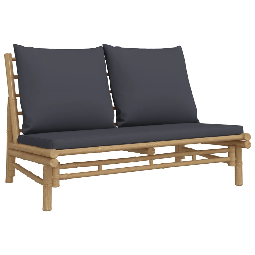 5 Pcs conjunto lounge jardim bambu c/ almofadões cinza-escuro