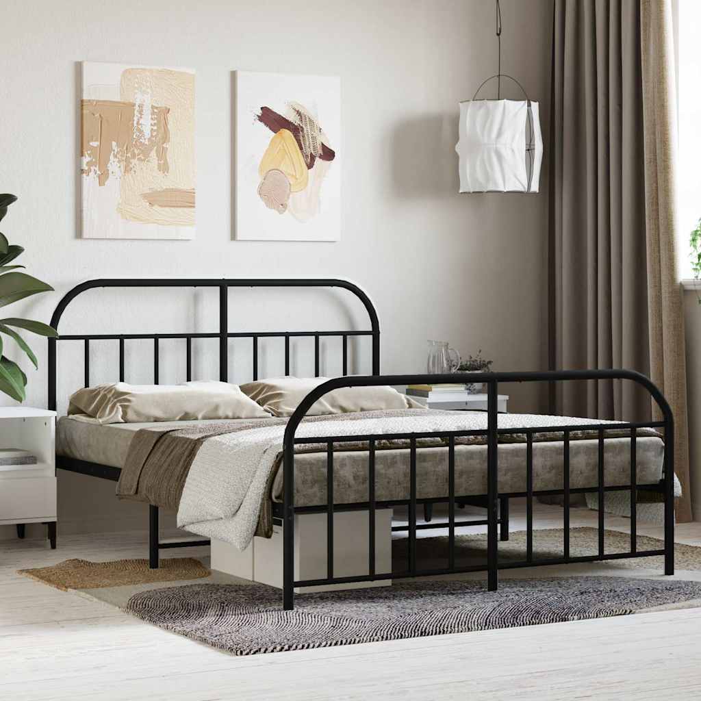Estrutura de cama com cabeceira e pés 140x200 cm metal preto