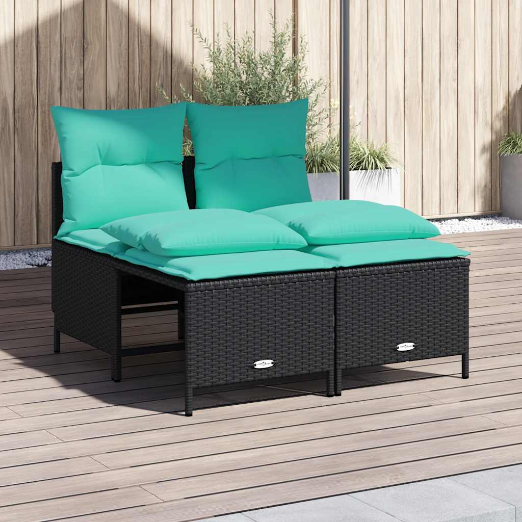 Conjunto de sofá de jardim com 4 peças e almofadas em rattan sintético preto