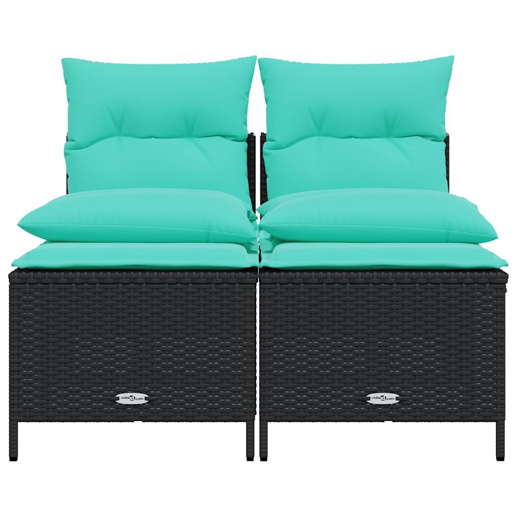 Conjunto de sofá de jardim com 4 peças e almofadas em rattan sintético preto