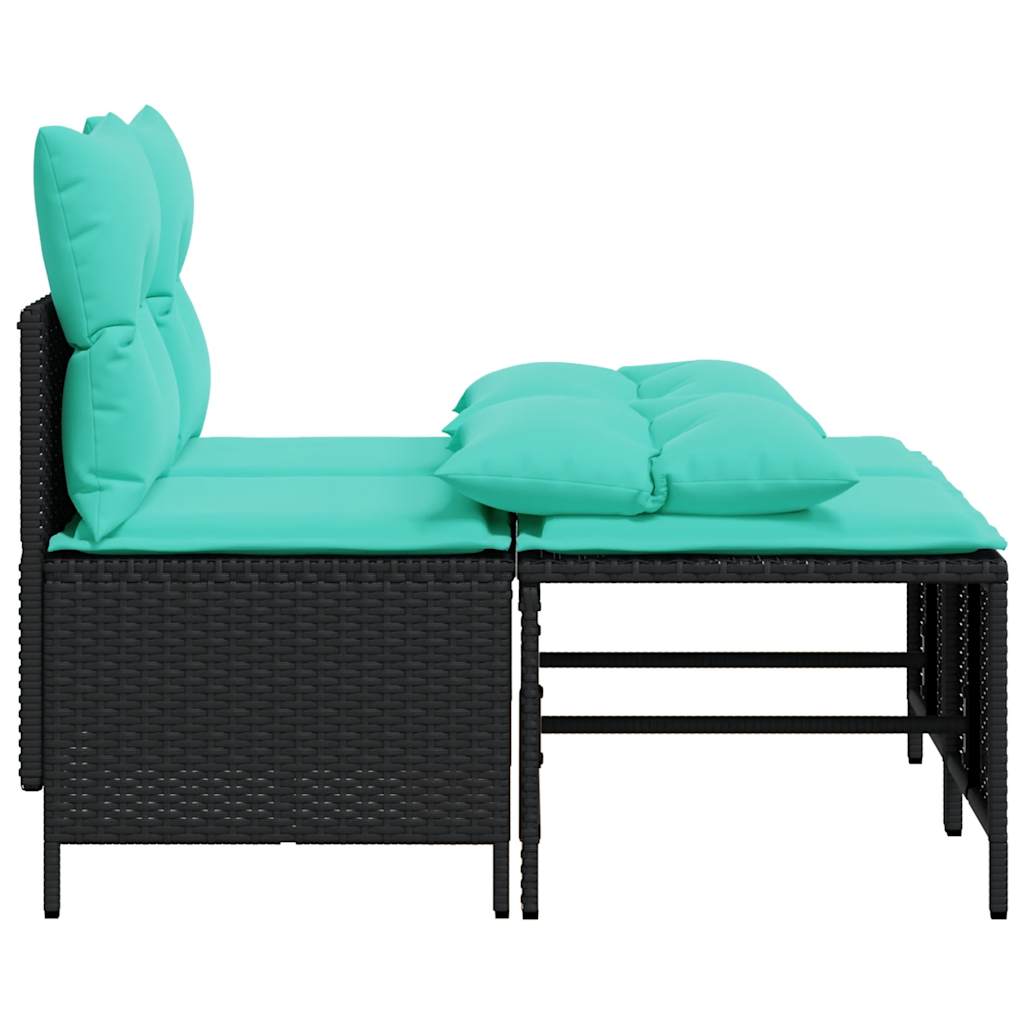 Conjunto de sofá de jardim com 4 peças e almofadas em rattan sintético preto