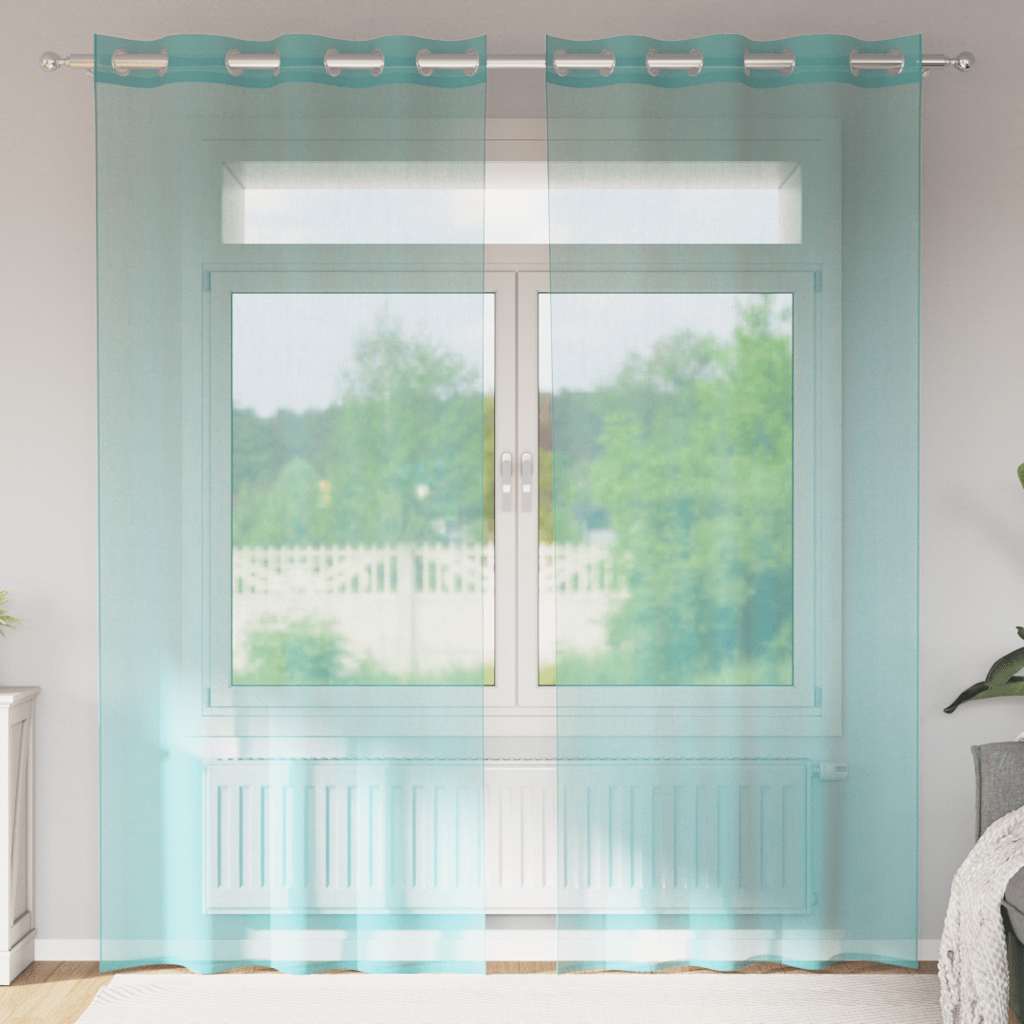 Cortinas de voile com ilhós 2 pcs turquesa