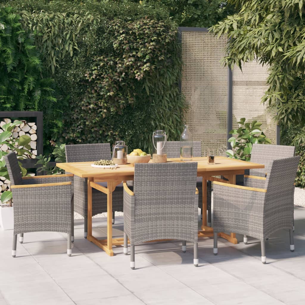 7 Pcs conjunto de jantar para jardim com almofadões cinzento