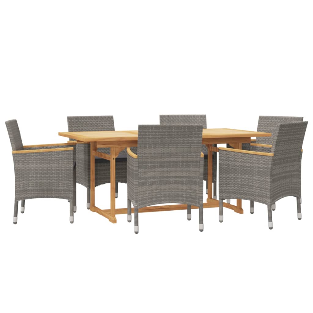 7 Pcs conjunto de jantar para jardim com almofadões cinzento