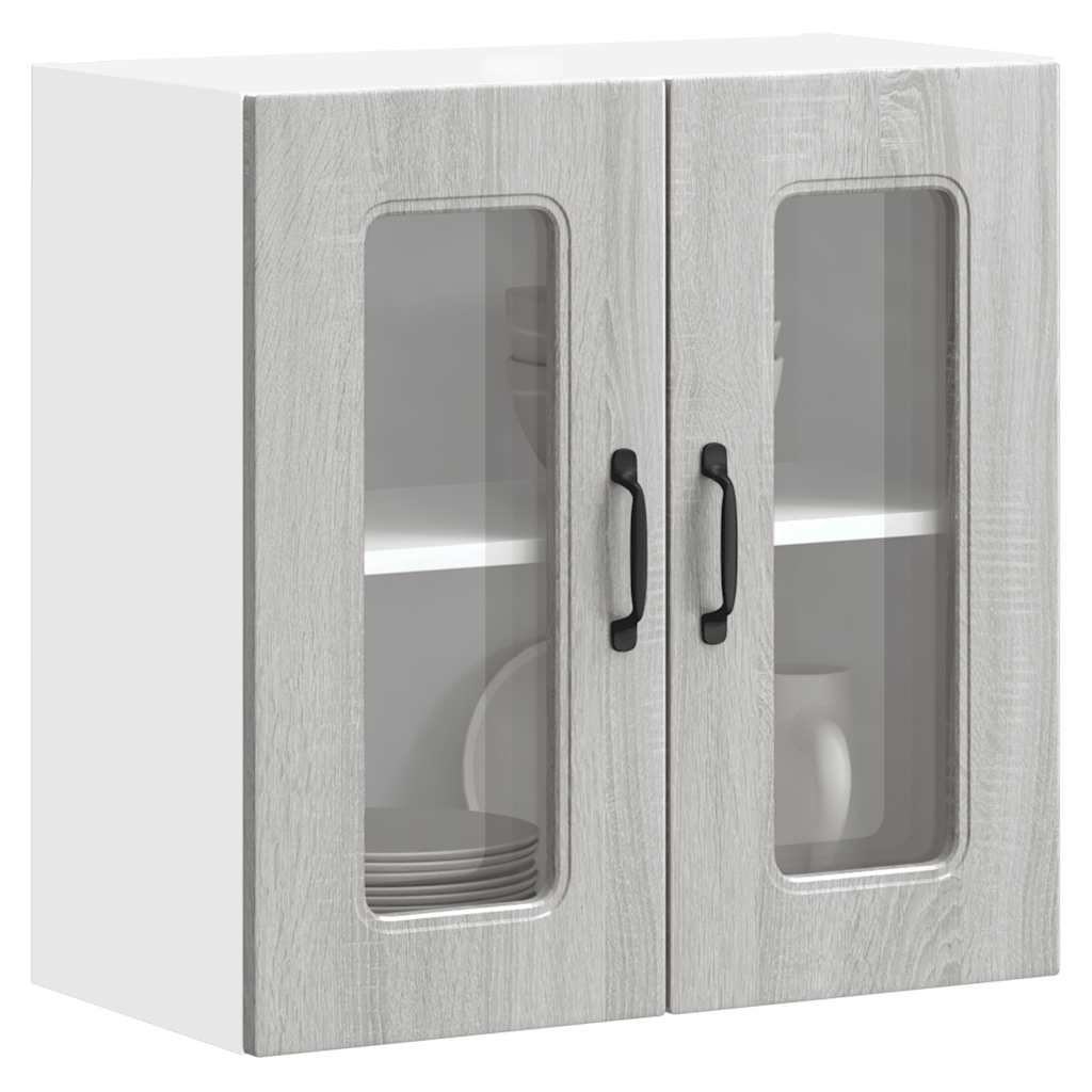 Armário de parede de cozinha porta vidro kalmar cinza sonoma