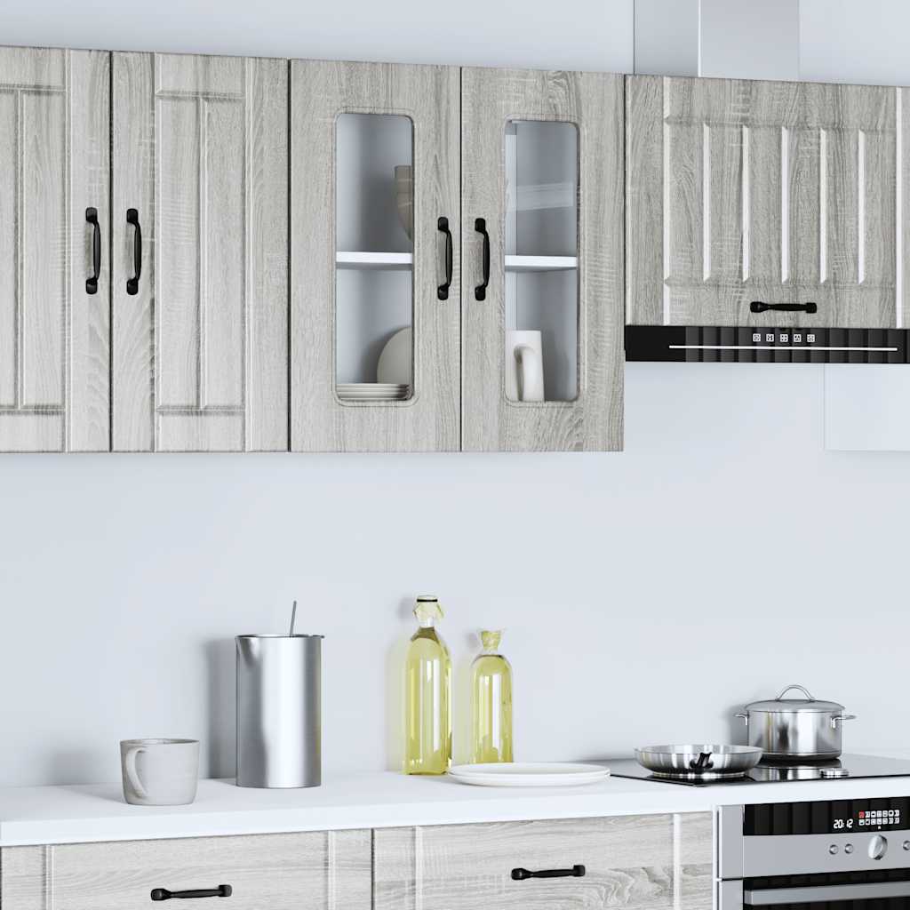 Armário de parede de cozinha porta vidro kalmar cinza sonoma