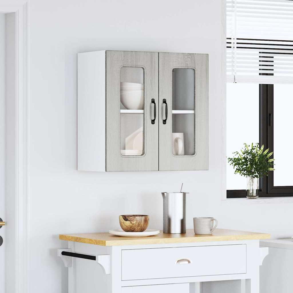 Armário de parede de cozinha porta vidro kalmar cinza sonoma