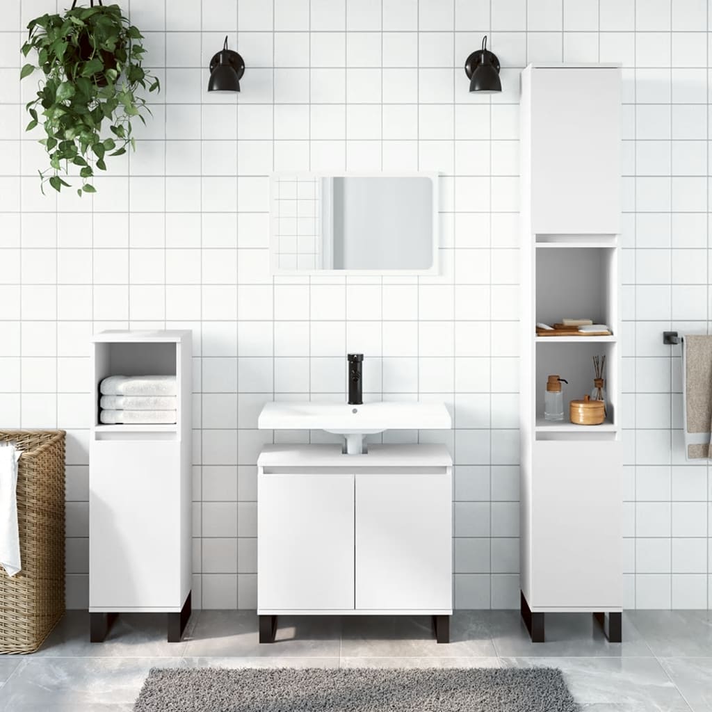 3 Pcs conjunto móveis casa de banho madeira processada branco