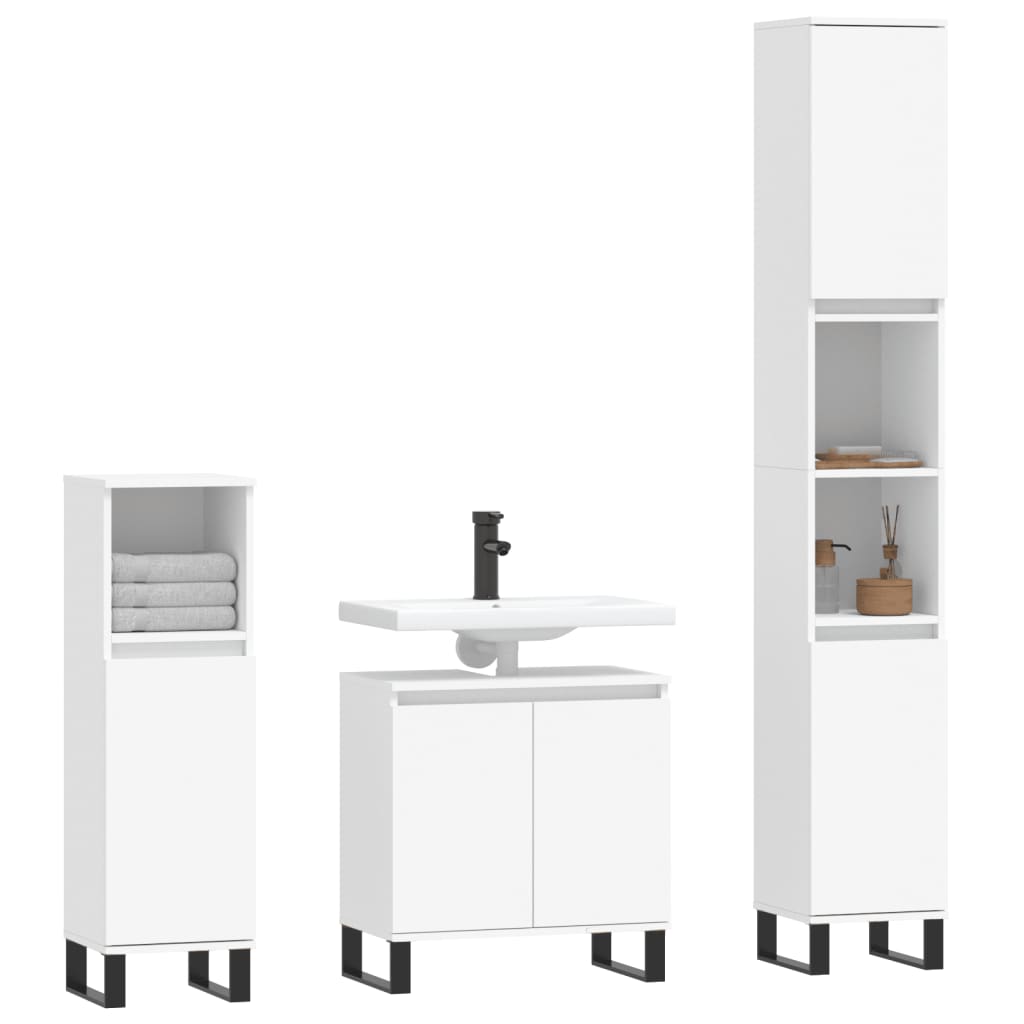 3 Pcs conjunto móveis casa de banho madeira processada branco
