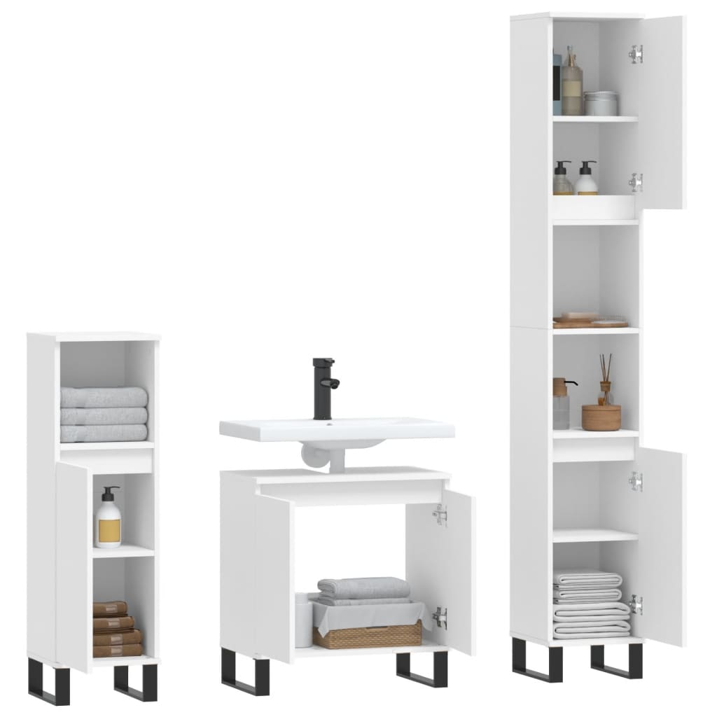 3 Pcs conjunto móveis casa de banho madeira processada branco