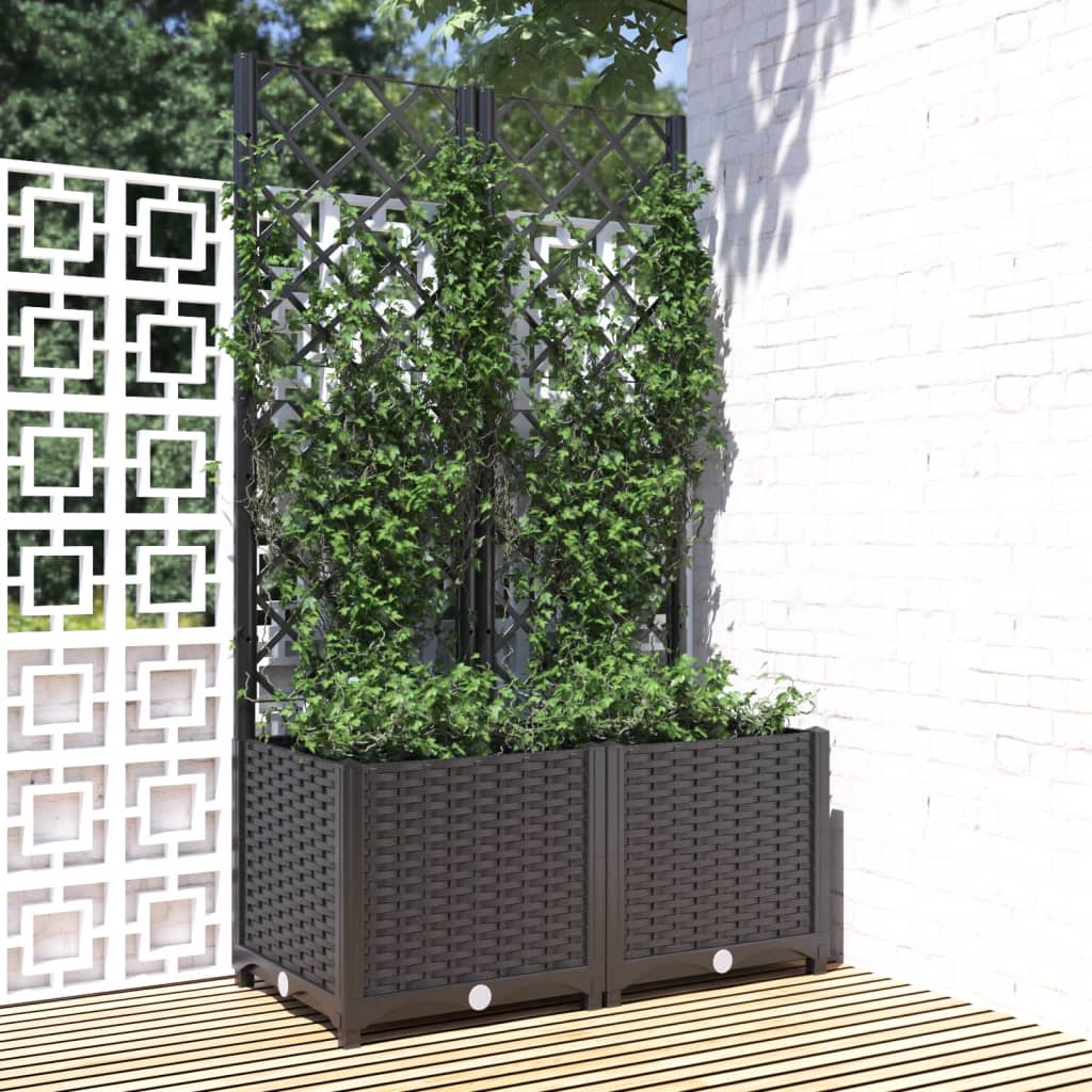 Vaso de jardim com treliça preto 80x40x136 cm PP