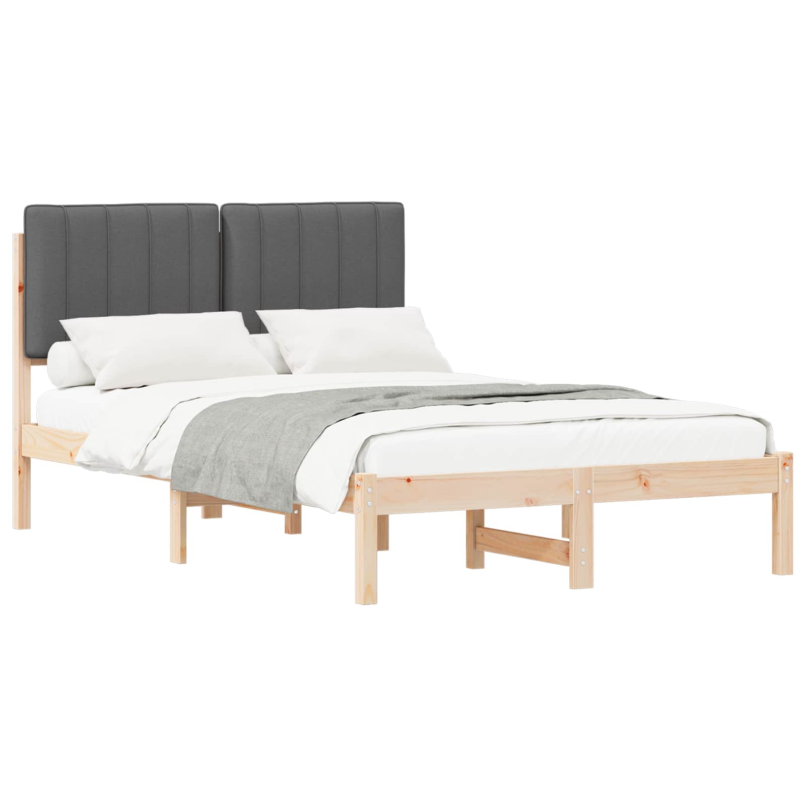 Estrutura de cama com cabeceira estofada cinza escuro