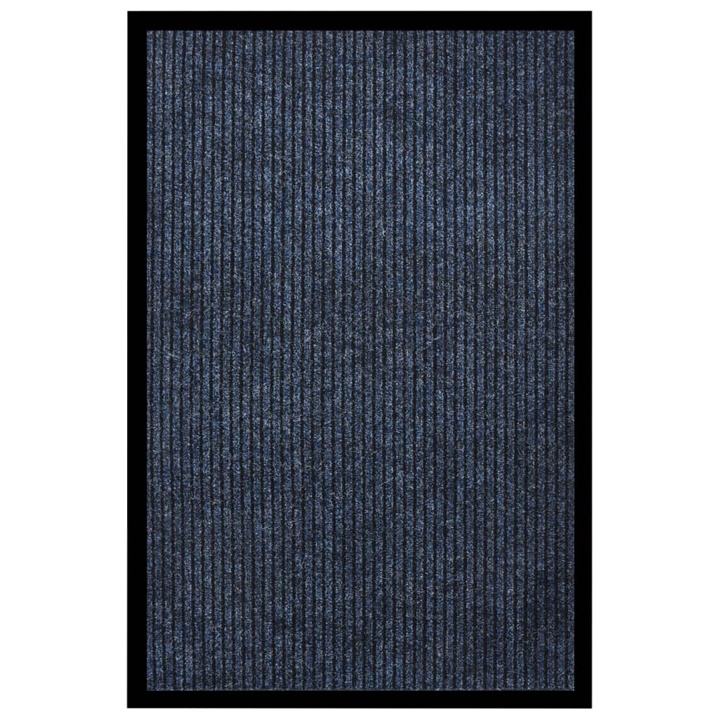 Tapete de porta às riscas 80x120 cm azul