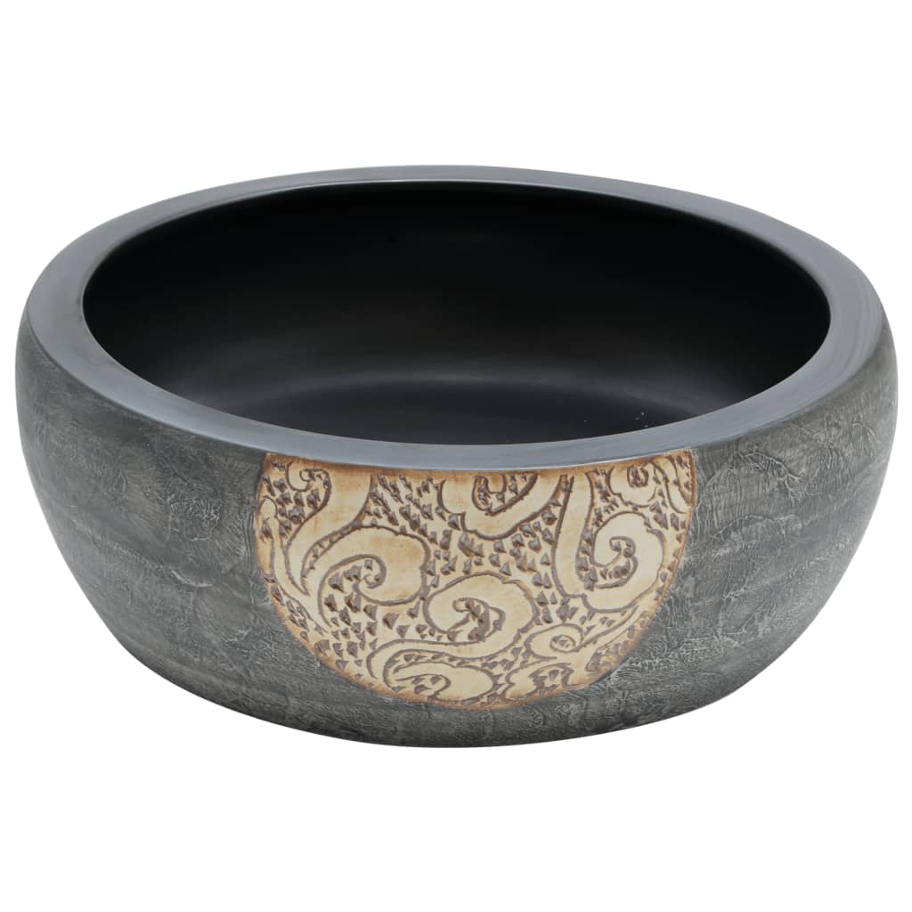 Lavatório de bancada redondo φ41x14 cm cerâmica preto/castanho