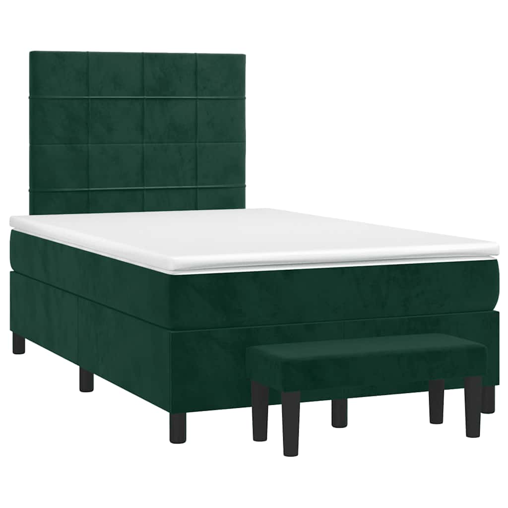 Cama boxspring com colchão 120x200 cm veludo verde-escuro