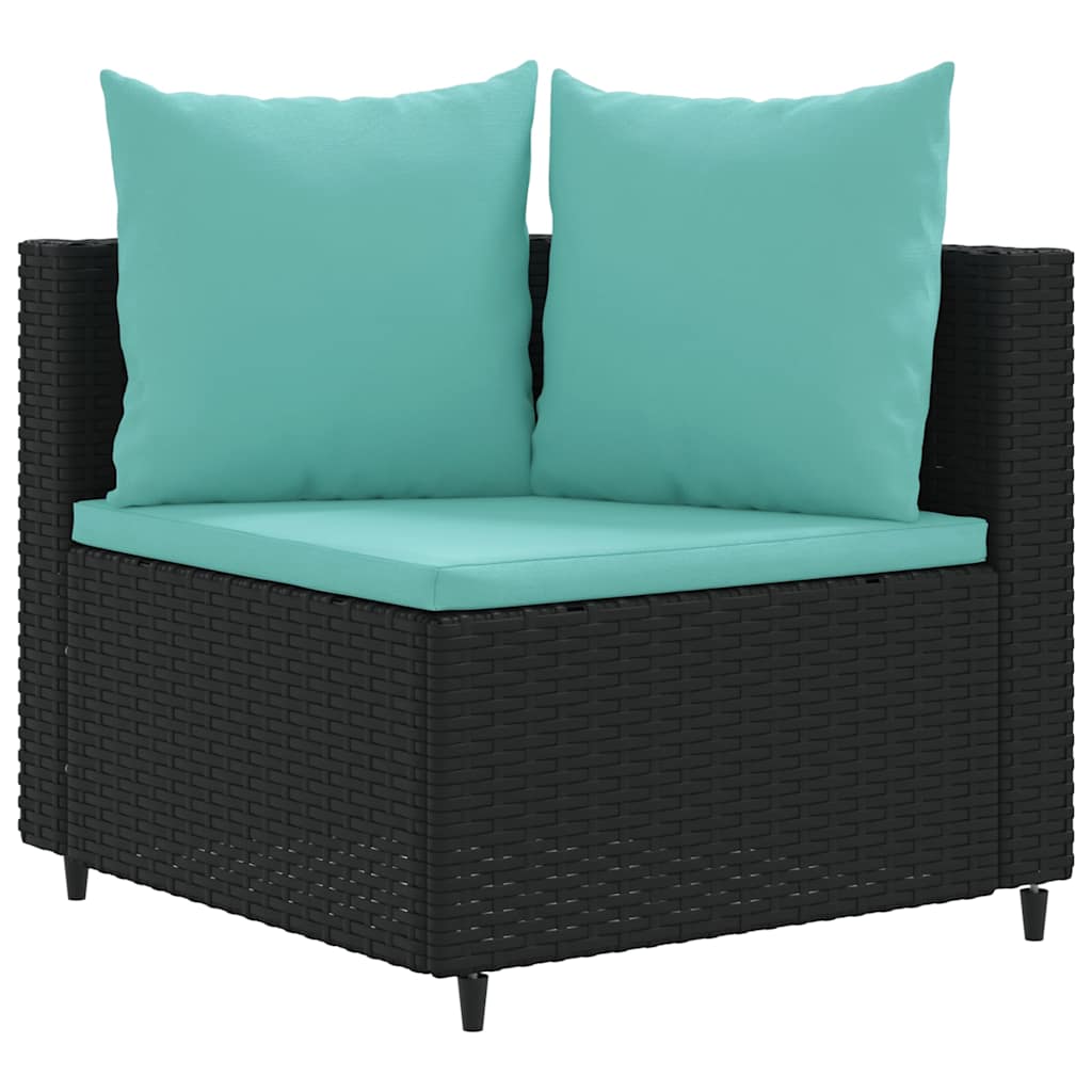 3 Pcs conjunto sofás de jardim com almofadões vime PE preto