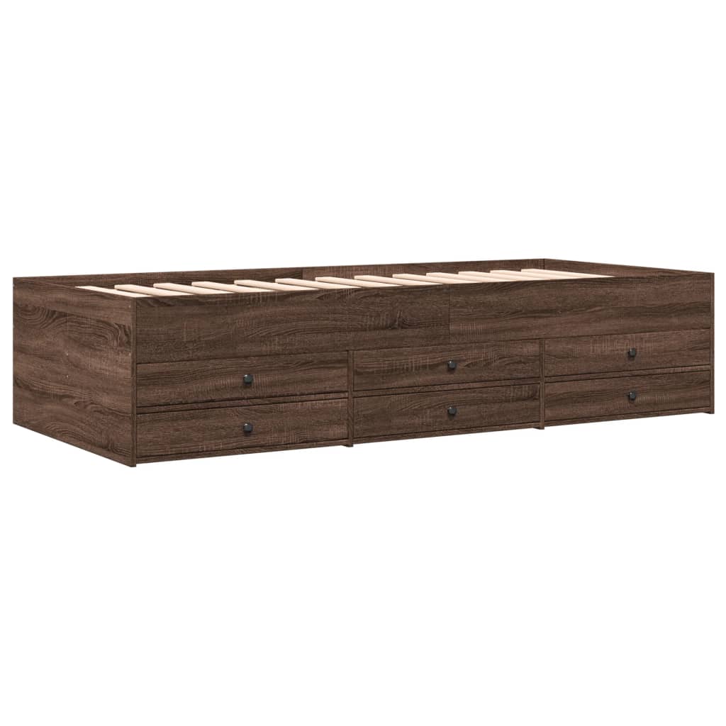 Sofá-cama com gavetas sem colchão 75x190 cm carvalho castanho