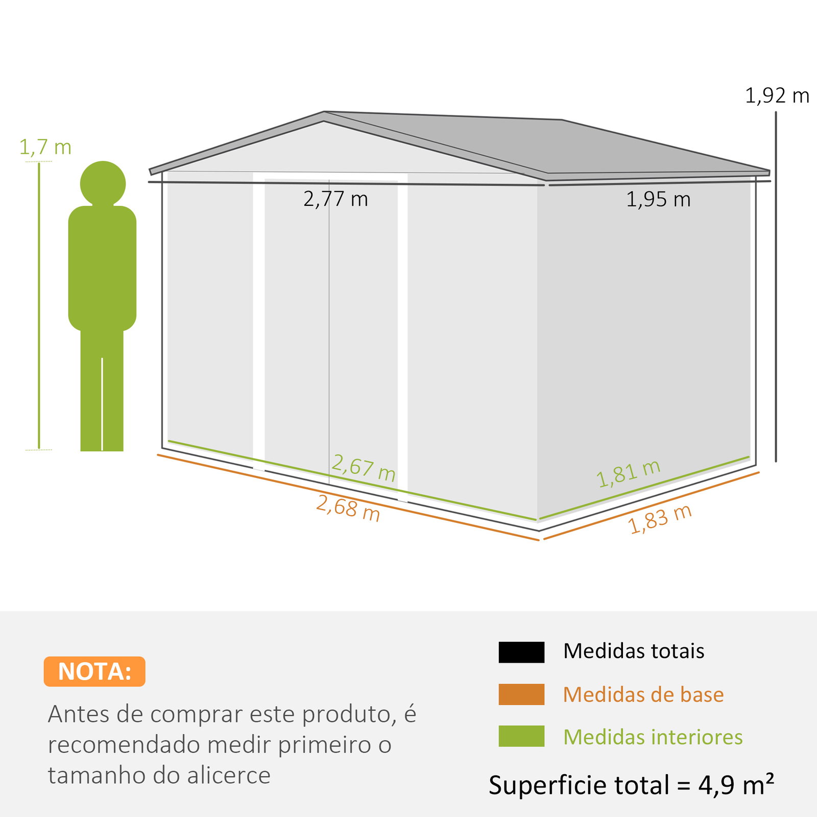 Abrigo de Jardim Exterior para Armazenamento de Ferramentas com 4 Janelas 277x195x192 cm Branco e Cinza Escuro