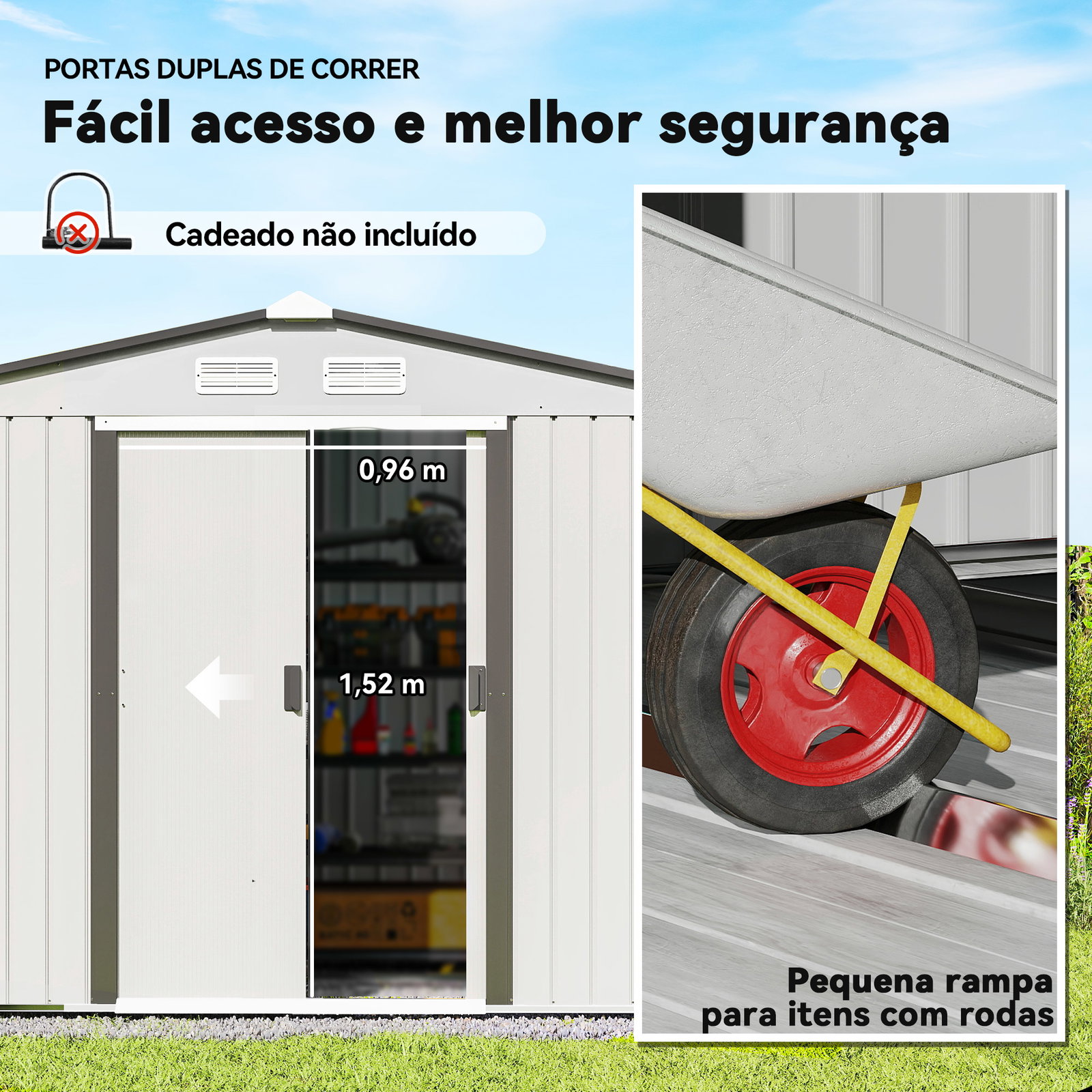 Abrigo de Jardim Exterior para Armazenamento de Ferramentas com 4 Janelas 277x195x192 cm Branco e Cinza Escuro