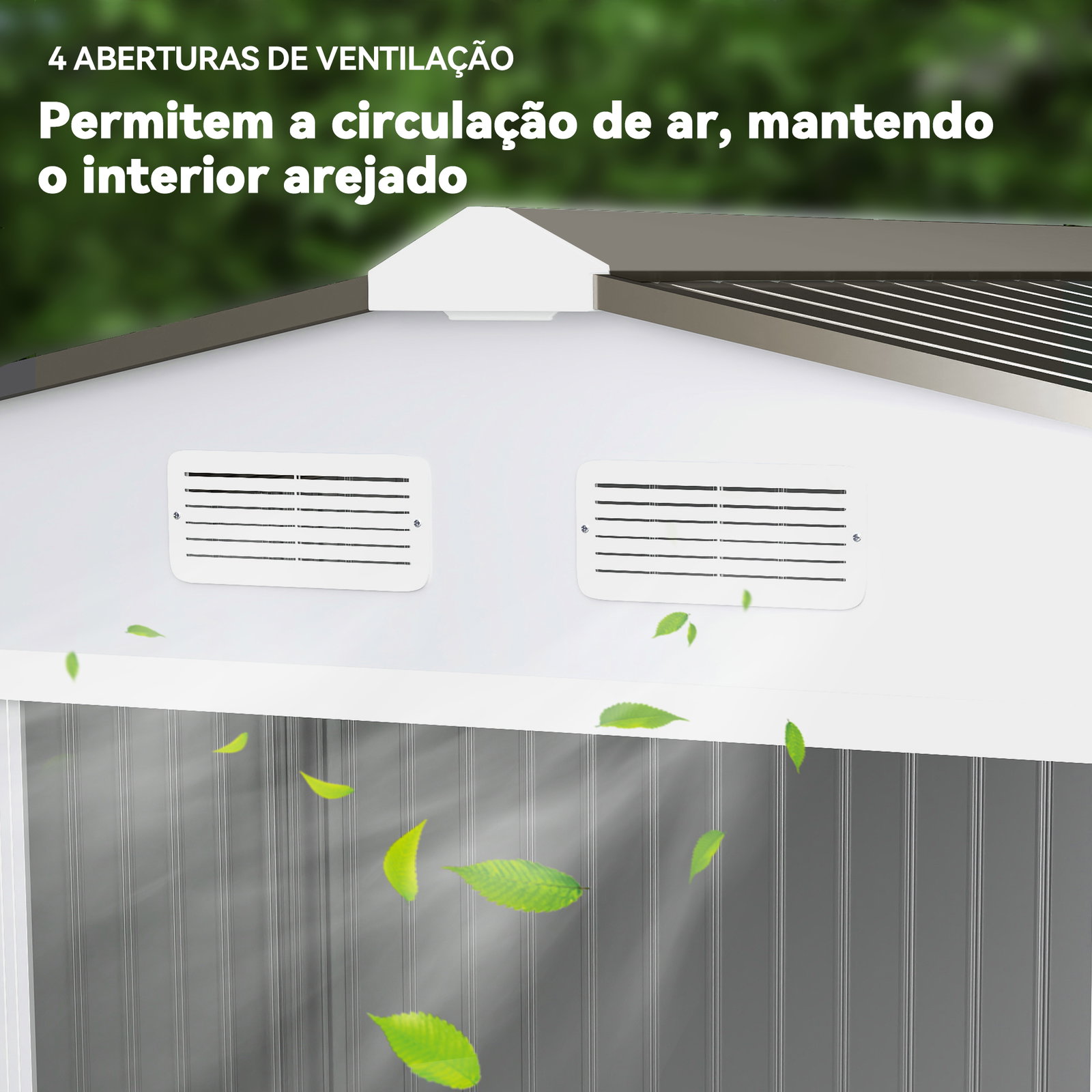 Abrigo de Jardim Exterior para Armazenamento de Ferramentas com 4 Janelas 277x195x192 cm Branco e Cinza Escuro